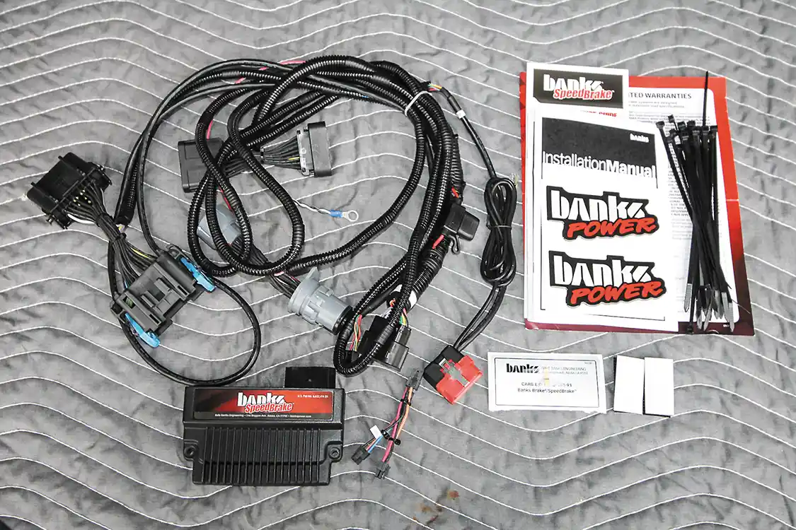 1. The Banks SpeedBrake comes with everything needed to slow your Duramax in a hurry; even a CARB sticker, all the necessary wiring, thorough instructions and the PCM unit.