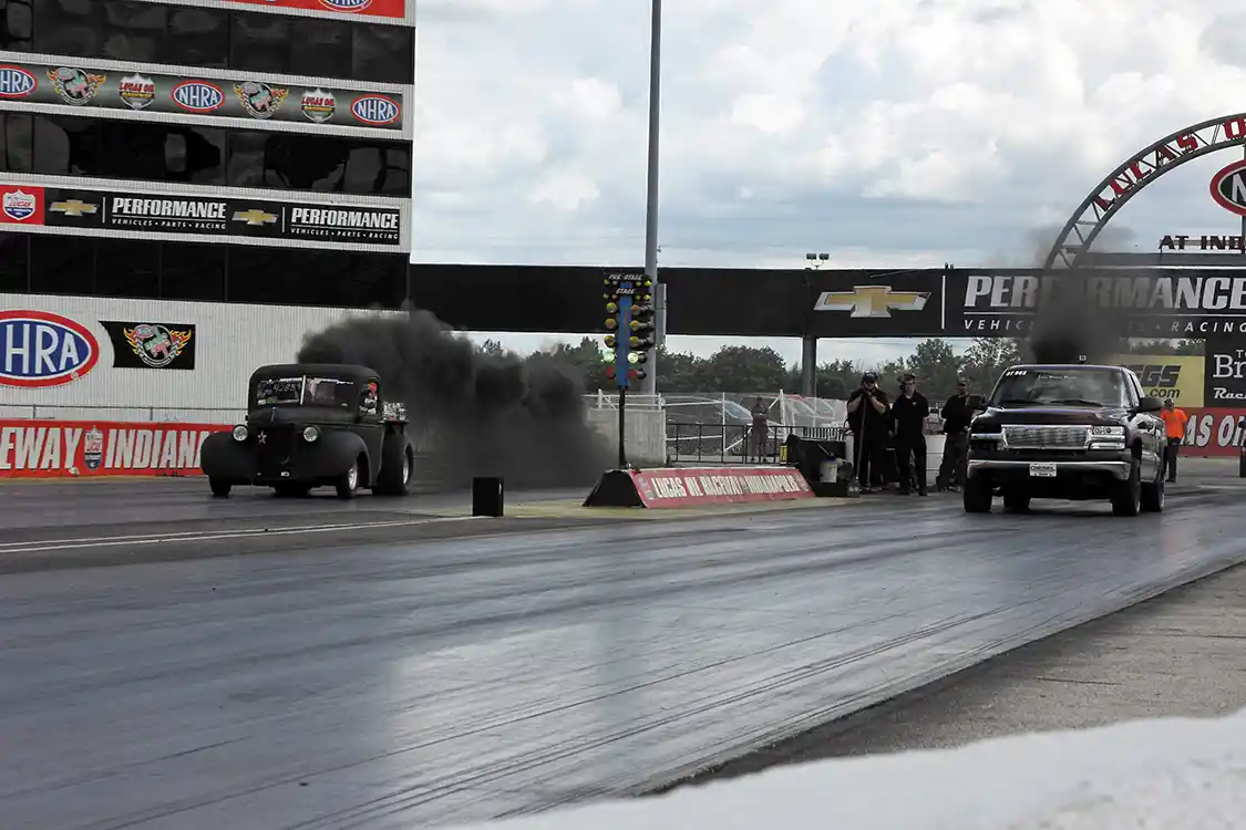 The ET Bracket Class final round couldn’t have put together two more different yet strangely equal trucks if they tried. Doug Brarens’ 2WD ’39 rat rod took the win over Braxton Grose’s 4WD ’02 Silverado.