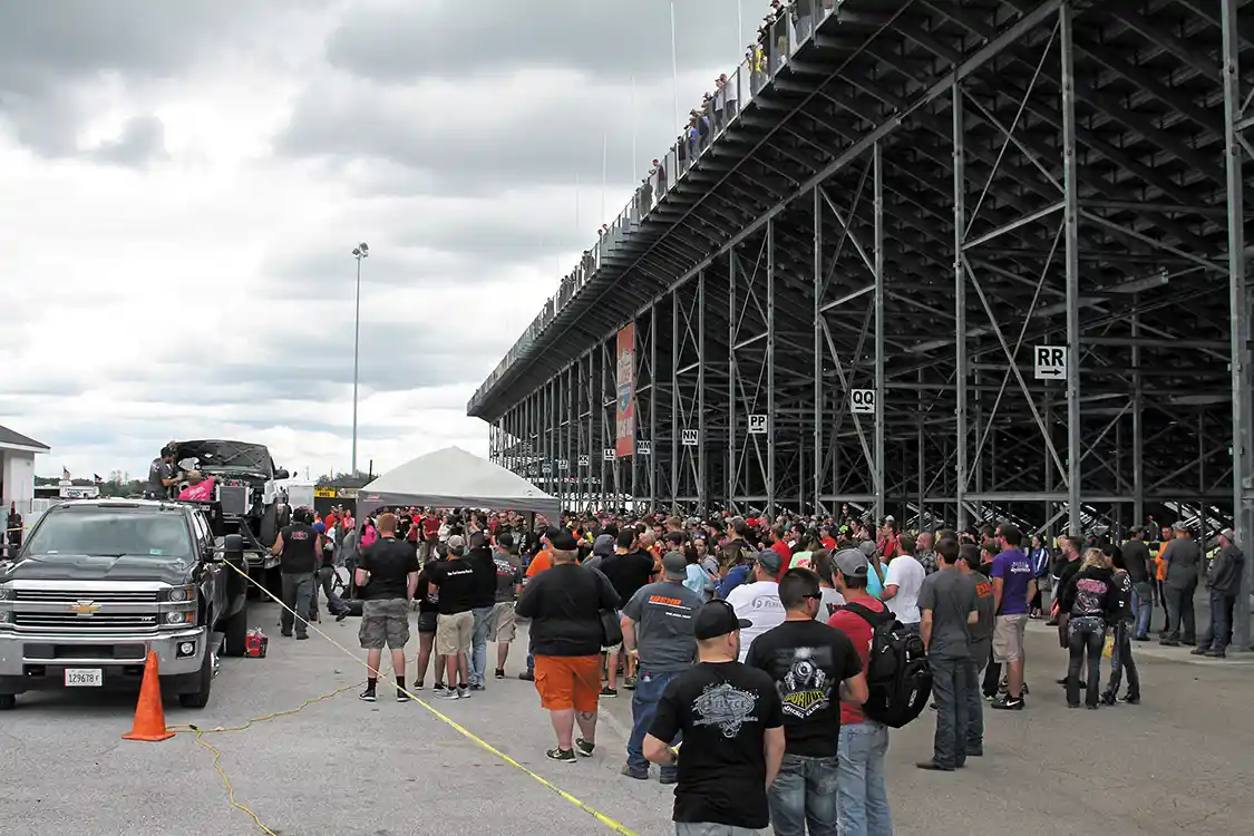 A huge crowd gathered as they strapped down Dmitri Millard’s Chevy in anticipation of his attempt to break through the 2,000-horsepower barrier.