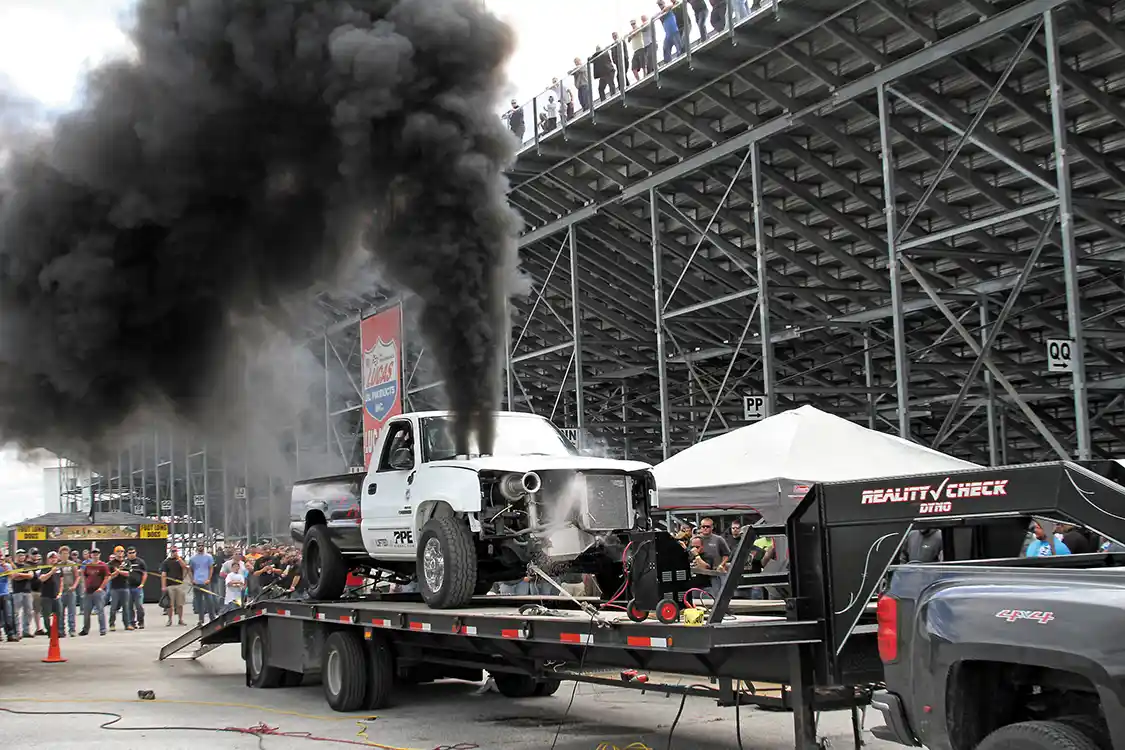 While Millard didn’t crack 2,000 hp—1,900-horsepower—sure is impressive even if the truck sprays some coolant in the process.