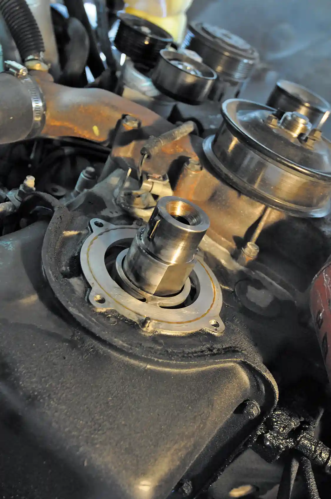 7. Next, the pump gears were slid off the crank, and all surfaces were thoroughly cleaned in preparation for the DieselSite High Volume LPOP.