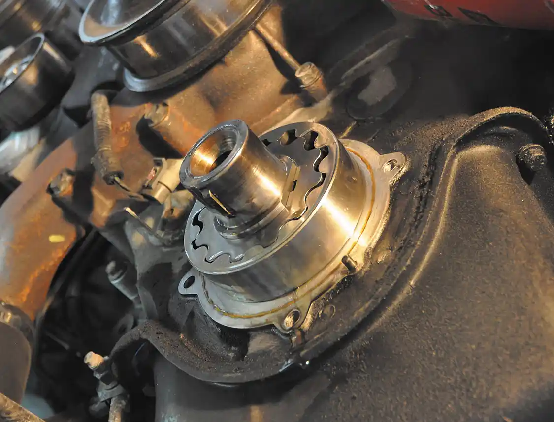 9. Pump gears were then installed onto the crankshaft. Orientation doesn’t matter here, as bolting the cover on will align everything.