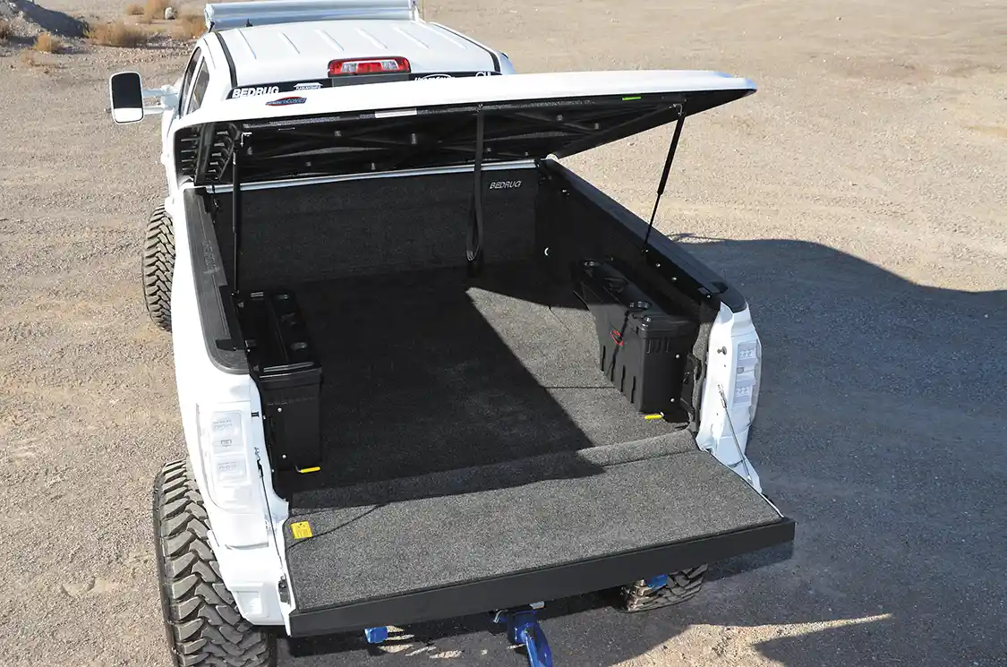 The BedRug, SwingCase’s and Under Cover LUX Tonneau Cover add the final clean look with protected storage for this show rig.