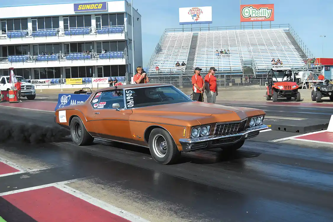Another unique vehicle on the strip was Brandon Carr's 5.9L VP44 Cummins-powered Buick Riviera, which actually had to slow down from its usual low 11-second elapsed times in order to run 11.90.
