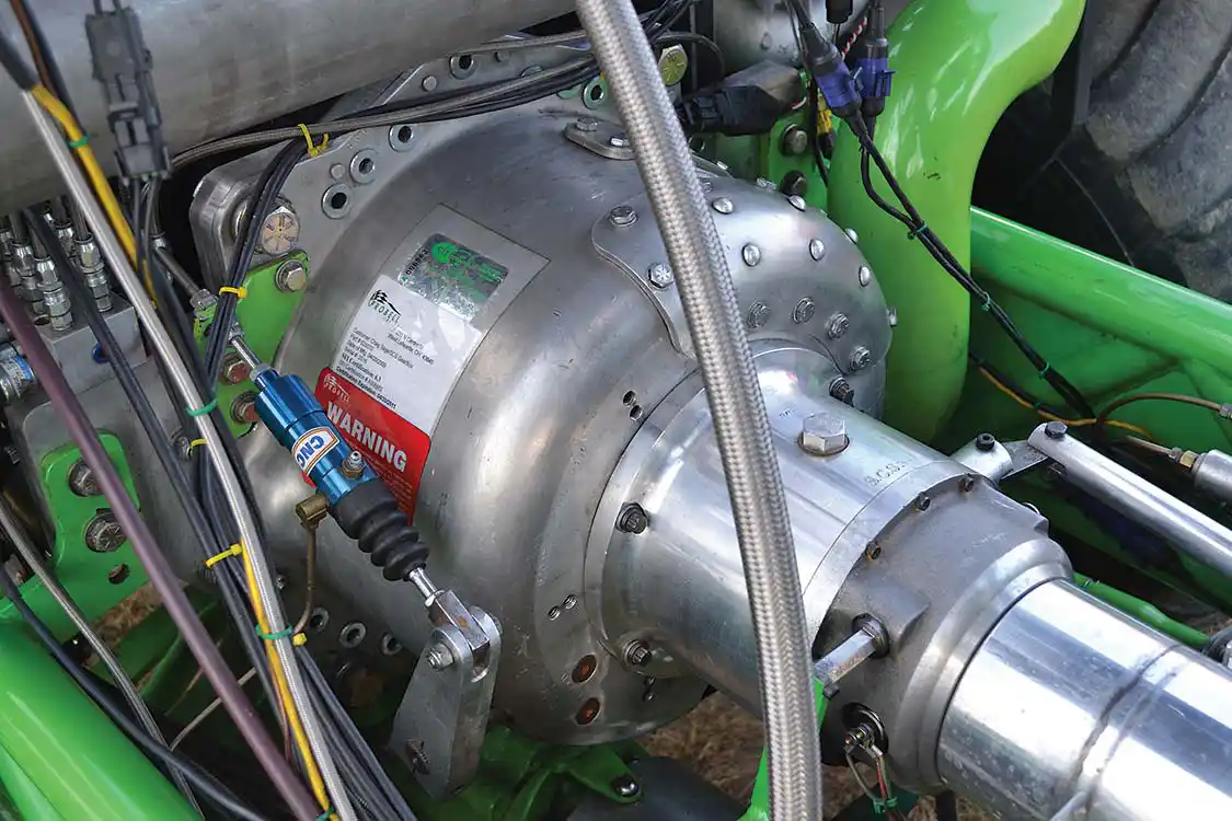 The <a href="http://www.molinariracingproducts.com/">Molinari</a> clutch between the Super B engine and SCS Reverser is a four-disc unit, and handles more than 3,000 lb-ft of torque for an entire season's worth of pulling, with just periodic adjustments.