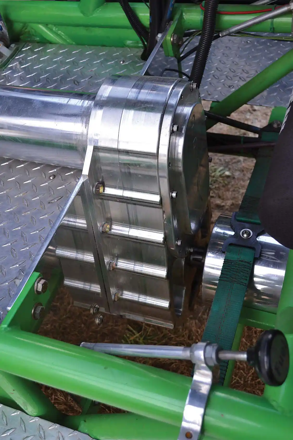 A ProFab dropbox sends power fore and aft at all times, and is custom built to handle the rigors of sled pulling. Gearing changes are also made through the gears in the dropbox, instead of the front and rear axles.