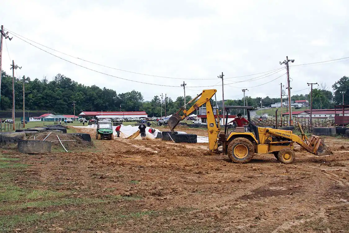 The pull track at the Cocke County Fairgrounds didn’t fare so well, but the volunteer track crew put hours of time and effort to make the best of a bad situation and give us a usable track surface.
