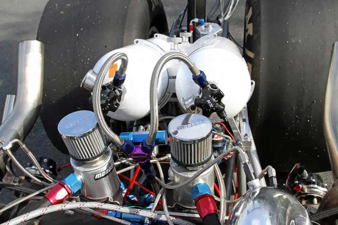 Two large NX bottles of nitrous oxide are on hand to help make more power.
