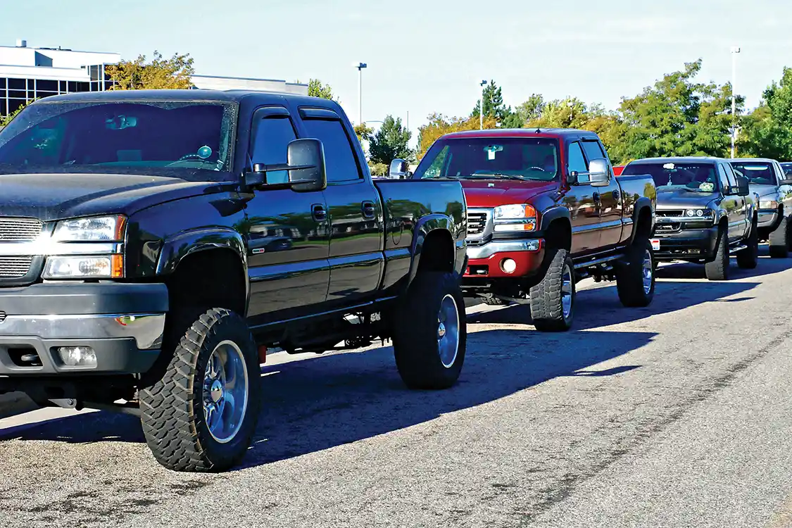 Like years past, the line of trucks up and down the streets surrounding the Edge Products headquarters in Ogden, Utah. By 3 p.m., there had been over 90 trucks dynoed on three on-site chassis dynos.