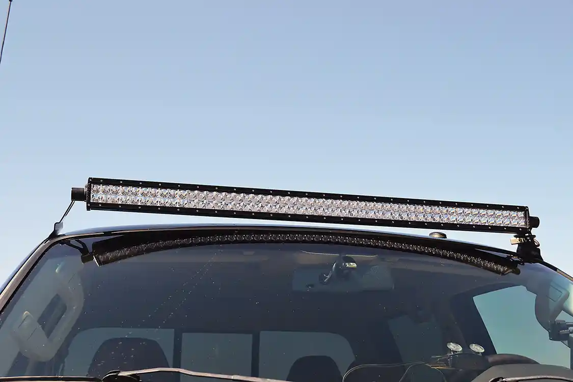 A <a href="https://www.rigidindustries.com/">Rigid Industries</a> light bar illuminates the desert when the truck hits the sand. Rigid lighting is used throughout the truck, and light bars can also be found in the front and rear bumpers.