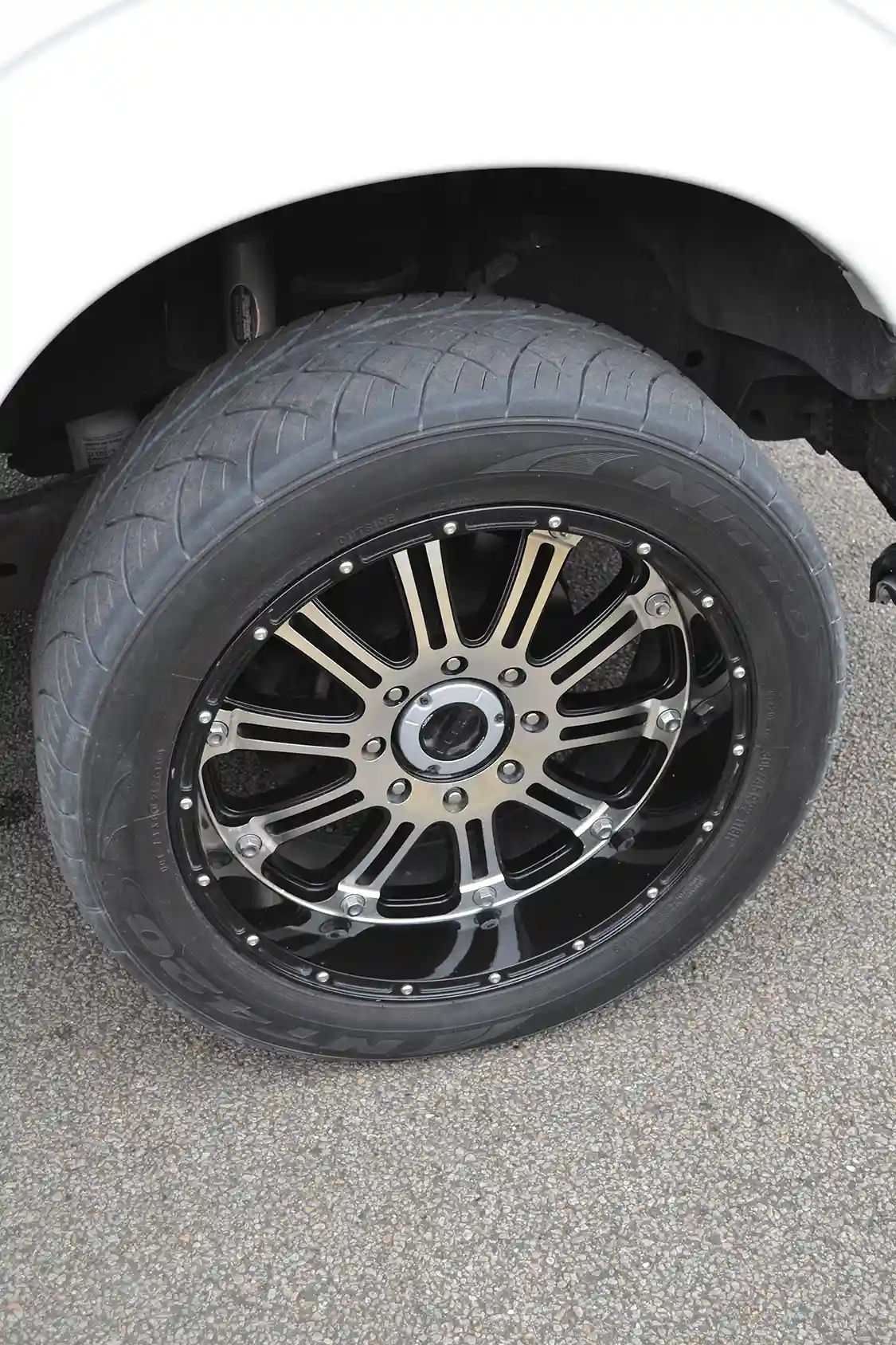 The front of the truck was lowered as much as possible, with some trimmed gas-engine coils replacing the factory springs, along with removed leafs in the rear. Morgan reported the truck sits so low that he had to trim the bump stops.
