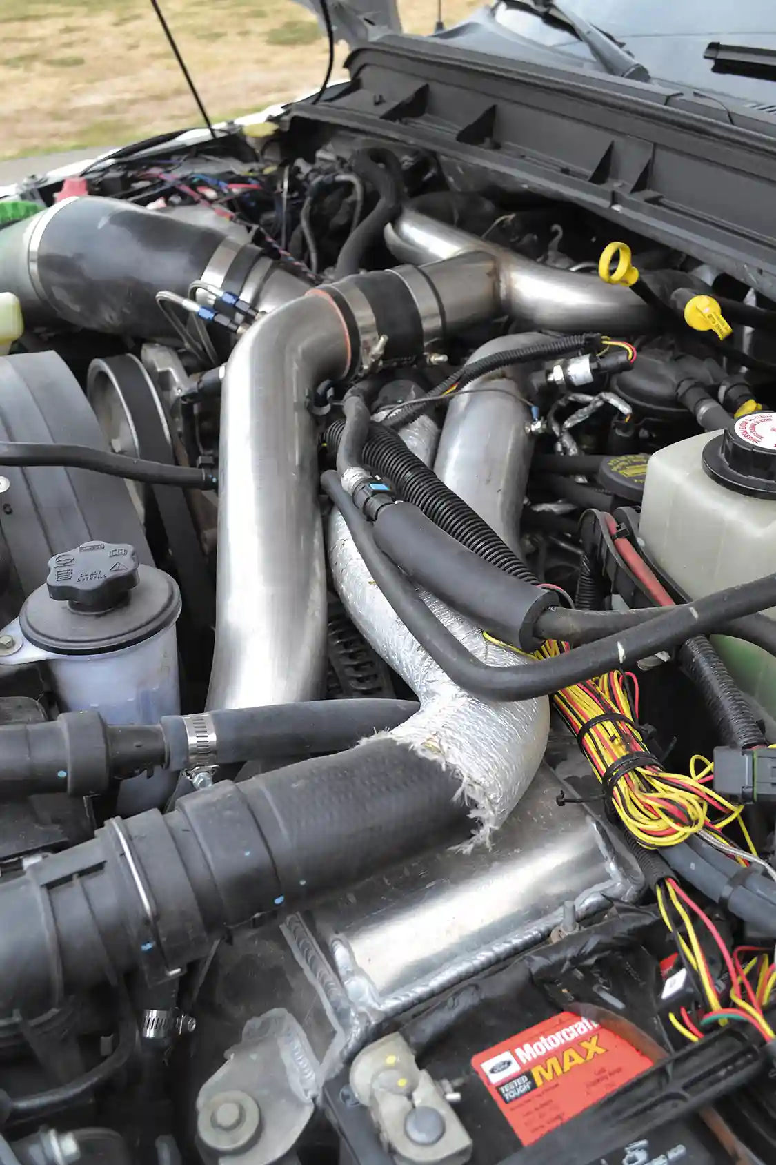 Built short block, dual common-rail pumps, injectors, and a custom single turbo. Results are a whopping 750 rwhp on diesel alone, and an amazing 1,365 rwhp on two stages of nitrous.
