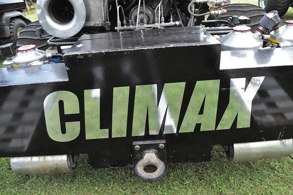 Since Kyle runs in a four-wheel-drive class, as much weight is kept to the front as possible to offset the tongue weight of the 40,000-lb. sled. A weight box up front is not only full of ballast to aid traction, but also the ice water for the air-to-water intercooler.