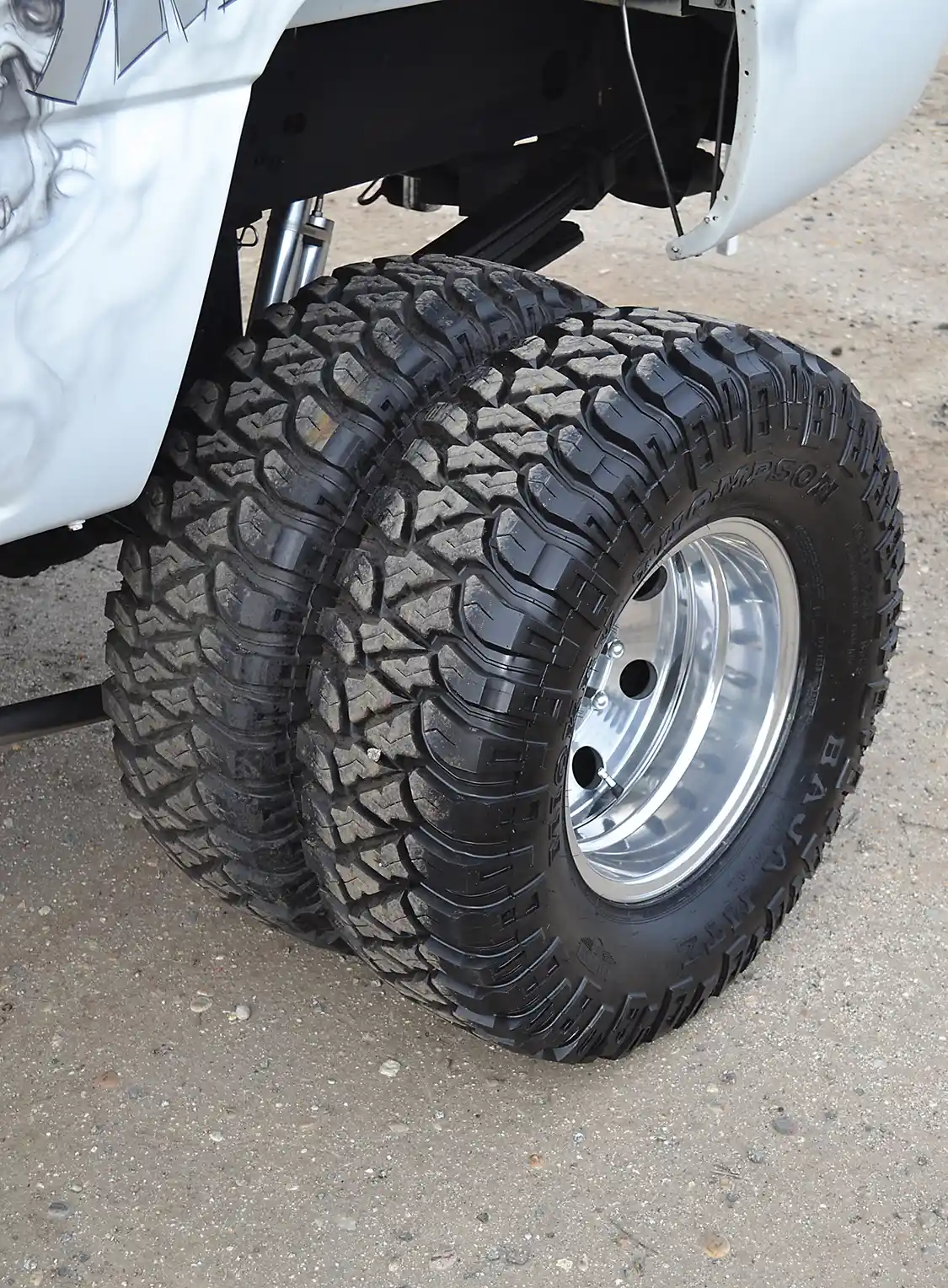 Dual rear wheels are the setup of choice for today's serious pullers, and John's no exception. Weld Racing wheels are again found on the rear of the truck, along with the Baja MTZ tires.