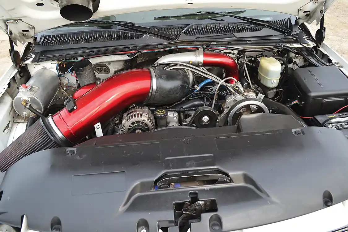 The engine that powers John's 3.0-Class puller is a wild 6.6L Duramax that's extremely stout. Built with <a href="https://arp-bolts.com/">ARP</a> studs throughout, <a href="https://www.cp-carrillo.com/">Carrillo</a> rods, <a href="http://www.us.mahle.com/en/">Mahle</a> pistons, and half the SoCal Diesel catalog, it produced more than 1,500 horsepower on an engine dyno.