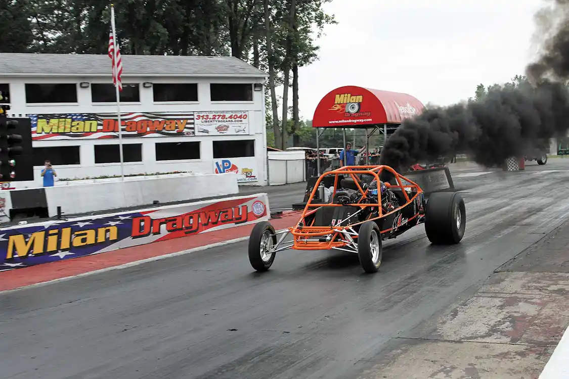 The most unique diesel we saw run down the track was this lightweight sand drag buggy driven by Nick Beaudoin. He drove the open-air buggy to a 9.809-second 134.38 MPH 1/4-mile pass.