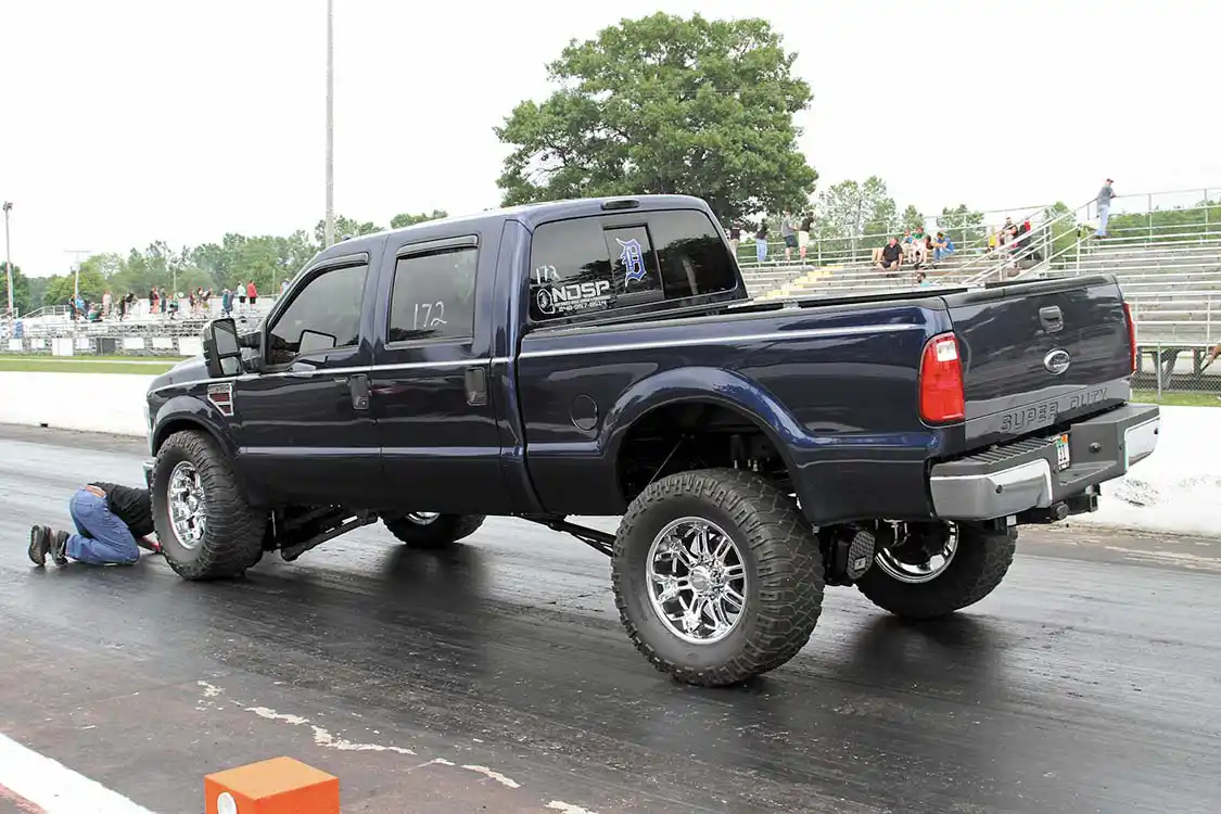 Jurachel’s Ford has seen better days—he made several good passes down the strip before the driver side of the front axle blew apart under the strain and left the big truck stranded on the track for more than an hour, putting a temporary halt to the racing action.