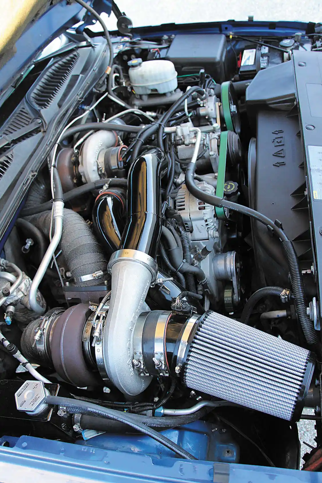 The LB7 <a href="https://www.dmaxengines.com/">Duramax</a> under the hood of Matt Berlemann’s ’03 Silverado sports <a href="https://www.cp-carrillo.com/">Carrillo</a> rods, coated 0.020-inch over <a href="http://www.us.mahle.com/en/">MAHLE Motorsport</a> cast-aluminum pistons, keyed crankshaft and camshaft, polished factory heads with <a href="https://dieseltechnologysource.com/">Diesel Technology Source</a> valve springs, and <a href="https://arp-bolts.com/">ARP</a>’s Custom Age 625+ head studs. Flynn’s Shop of Alexander, Illinois, handled assembly of the long block.