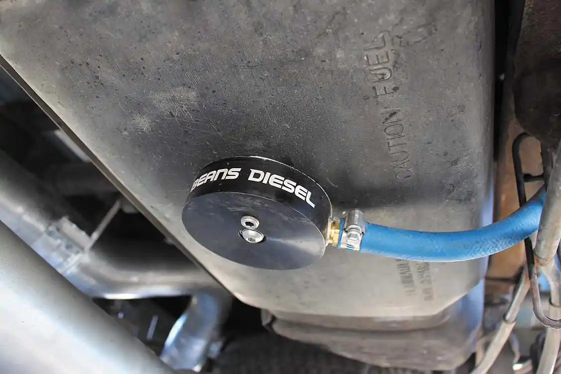Instead of pulling fuel from the top of the factory tank, Matt chose to run a sump. The Bean’s Diesel sump kit is one of the most popular products in the diesel industry, and even comes with the 3-inch hole saw needed to install it.