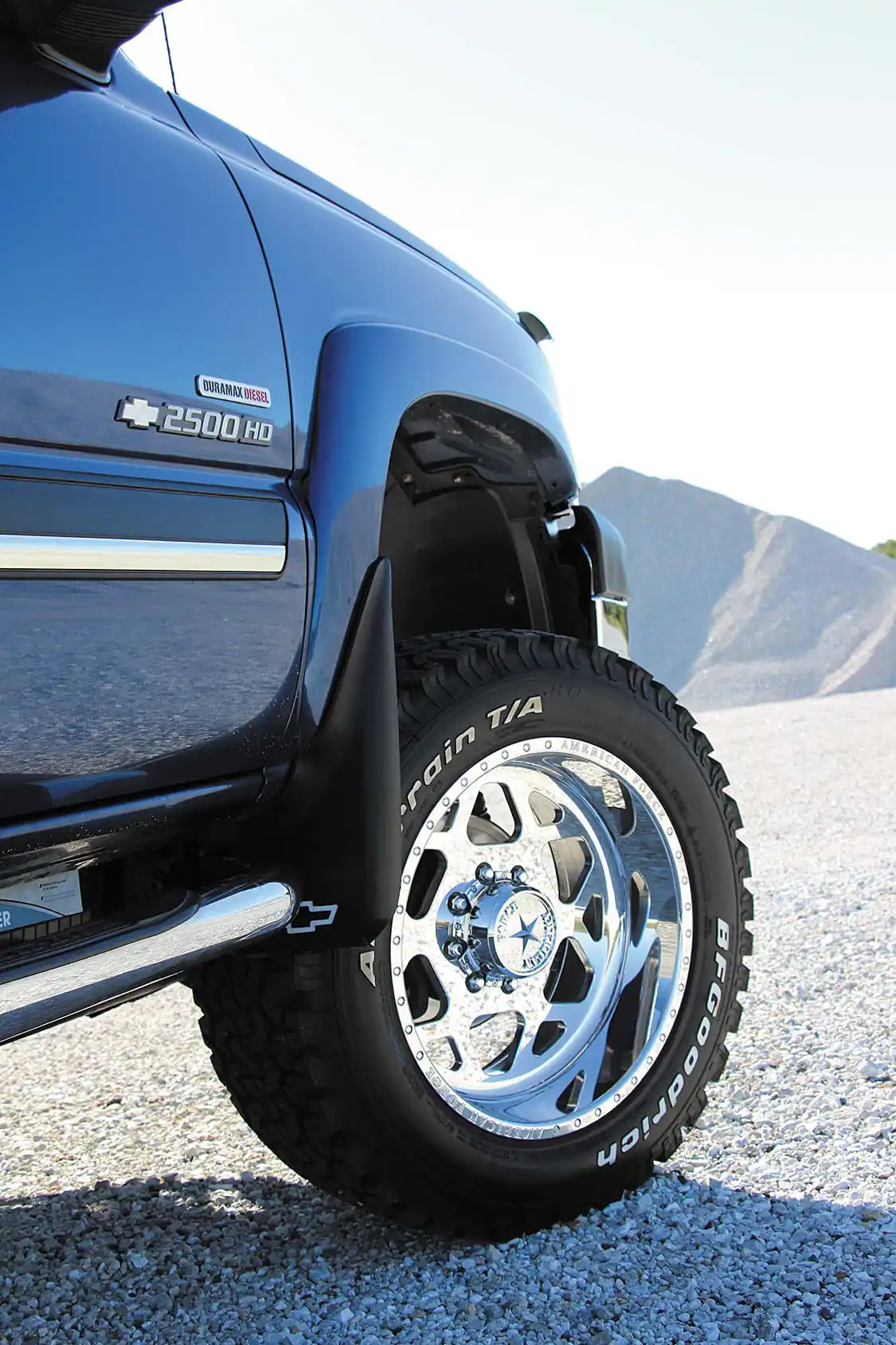 A trusty <a href="https://www.bfgoodrichtires.com/">BFGoodrich</a> All-Terrain, measuring 305/55R20, sits at each corner, although they have a hard time maintaining traction in two-wheel drive. For wheels, Matt chose to run 20x10 Bison SS8’s from <a href="https://americanforcewheels.com/">American Force</a>.