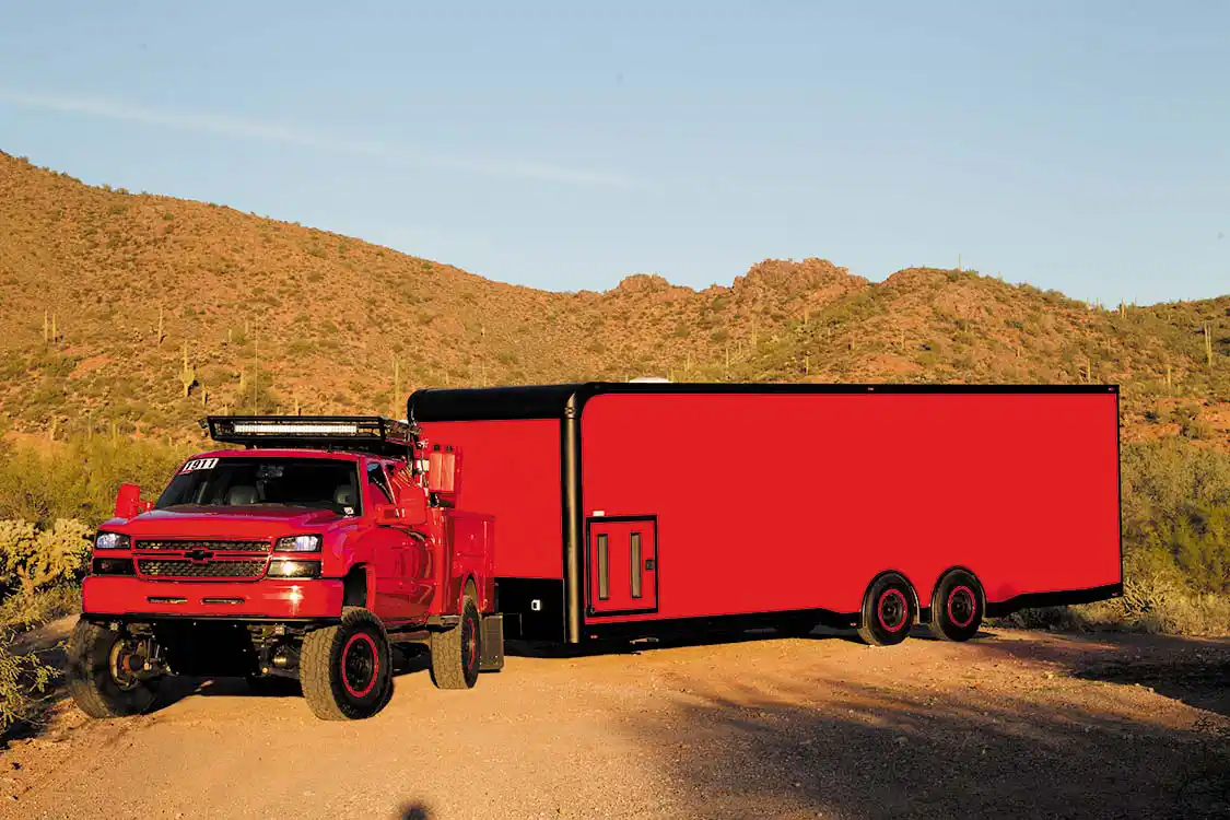 Brian tows this color-matched enclosed trailer, jam-packed with all he needs to go racing, and to and from each race.