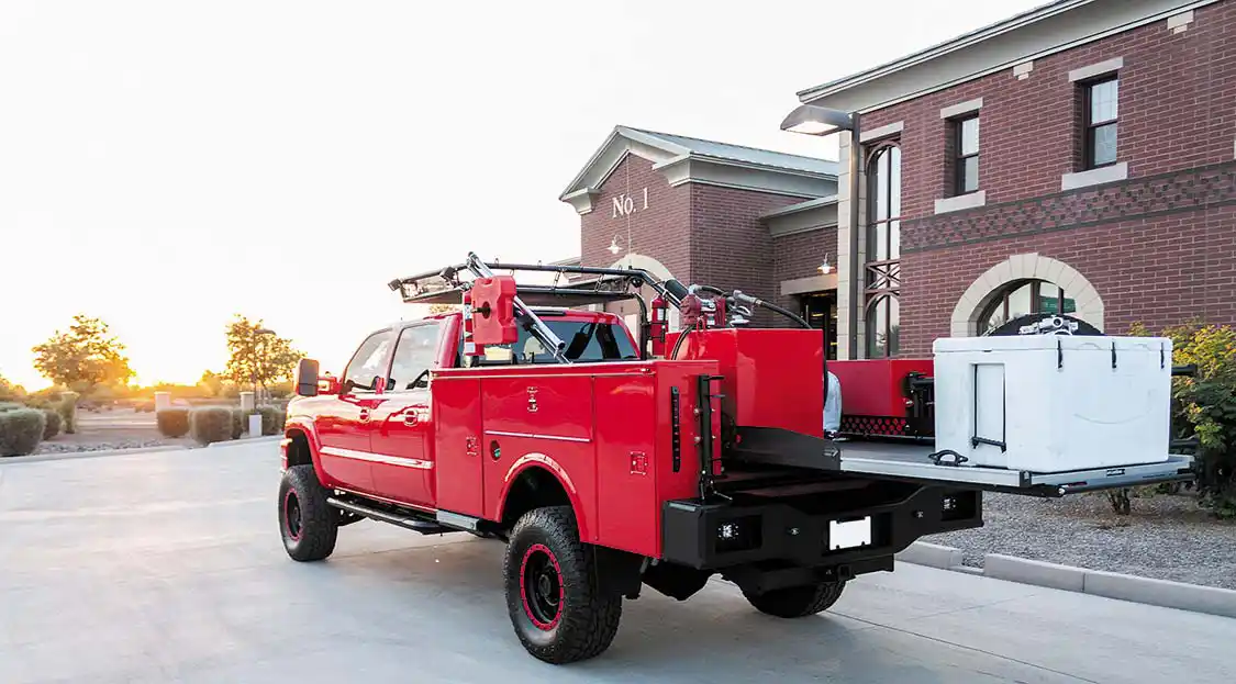 A BedSlide helps make everything in the service body’s bed easily accessible.