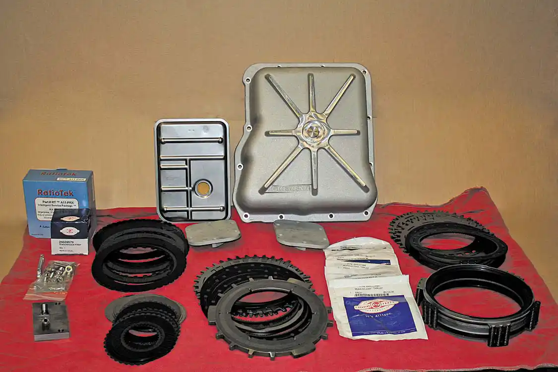 2. To ensure the six-speed <a href="https://www.allisontransmission.com/">Allison</a> would survive the stress of sending 700 hp to the pavement on a regular basis, the case was emptied of its contents and refitted with a GT6 overhaul kit from <a href="https://goerend.com/">Goerend Transmission</a>. This all-inclusive kit included <a href="https://www.raybestospowertrain.com/">Raybestos</a> clutches, steels, frictions, <a href="https://www.ratiotek.com/">RatioTek</a> valvebody kit, <a href="https://transgo.com/">TransGo</a> shift kit and pump kit, PTO covers for added C-3 clutch pack cooling, and a host of OE components such as select apply plates, bearings, and thrust washers.