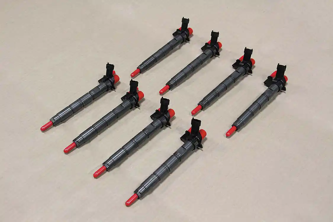 17. Because the truck had just 3,500 miles on it, the factory piezoelectric injectors were essentially brand new—making them good candidates to receive modifications. So, they were pulled and shipped to Exergy Performance to be modified. And thanks to Exergy’s precise quality control and state-of-the-art test facility, the injectors were balanced within 2 percent of each other before being returned to us.