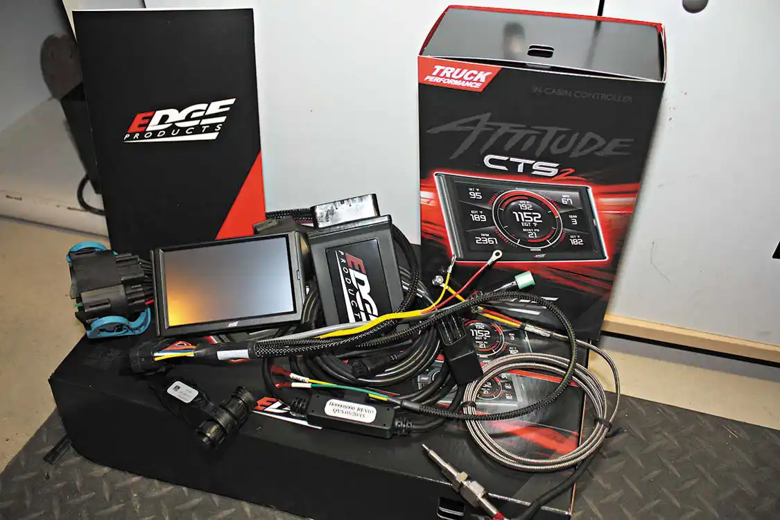 10. To compliment the additional airflow from the aFe intake pieces and high flow 5-inch DPF Back exhaust system, tuning adjustments will be made with the all new CTS2 Juice with Attitude kit from Edge Products. As a complete plug and play system with state of the art in-cab touch screen monitoring, adjusting power levels on-the-fly, and watching boost, exhaust gas temperatures, and even DPF regeneration is just a glance away.