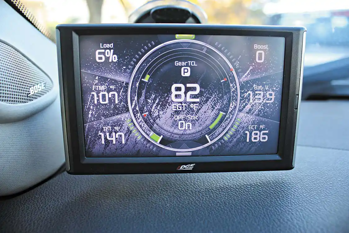 16. In the cab, the CTS2 monitor offers a sleek, but easy to read display for showing the driver just about everything they’d need to know while cruising around town or towing that 37-foot fifth wheel over the mountains. Edge offers complete control over what the driver monitors with multiple PID’s, back grounds, and even gauge colors that are all user adjustable.