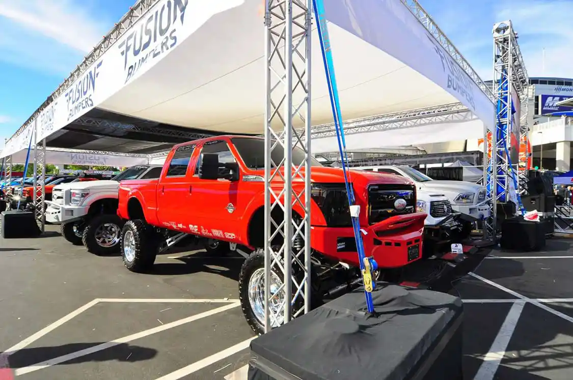 <a href="https://fusionbumpers.com/">Fusion Bumpers</a> had a massive showing this year with 46 heavily customized trucks on display. Every one being something we’d love to drive every day.