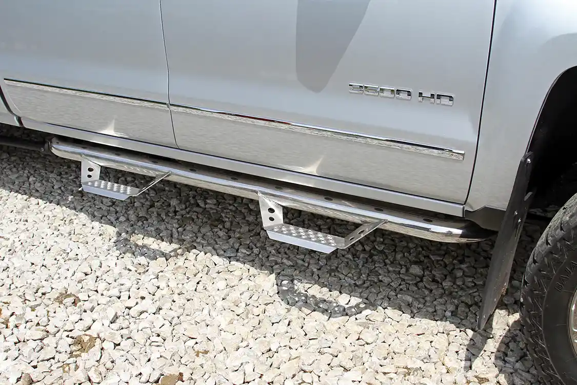 Customers of all shapes and sizes will be sampling Randall’s work in the Chevy, hence the Luverne stainless steel step tubes to make it easier to get in and out.