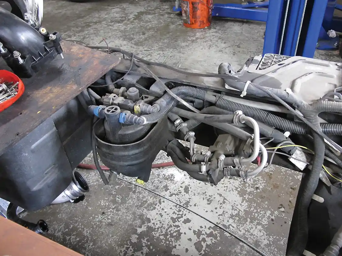 2. DEF contamination requires removing the entire fuel system from the main tank to the injectors. Here you see the tank, primary fuel pump and duel tank switching valve. Plastic fuel tanks can usually be flushed several times and reused. The rest of the system must be replaced.