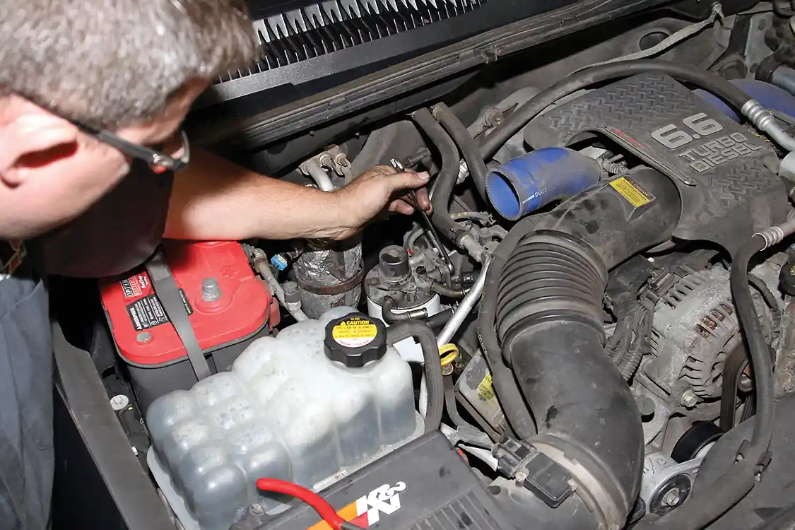 7. With everything disconnected, Phaff was able to unbolt and remove the complete filter assembly from the truck.