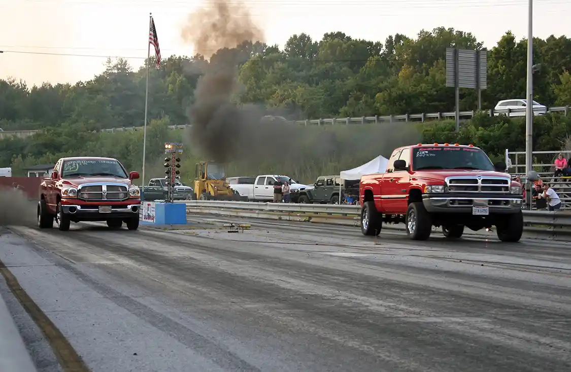Jim Layden (left) won the 7.70 Index class with his 2WD Dodge making consistent passes throughout the day. He beat Karl Mireiter in the final round.