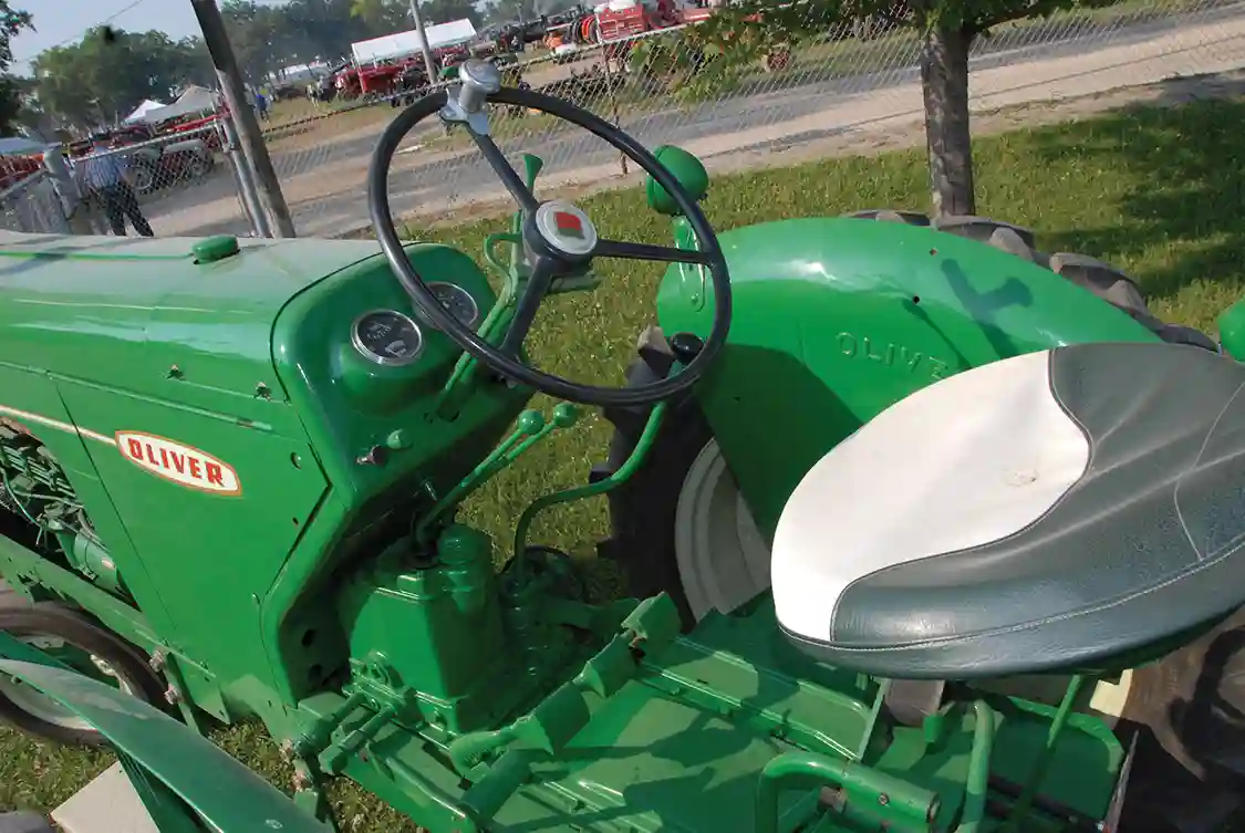 The operator’s station on the 770 is standard fare for the period. Oliver bragged about its rubber torsion seat springs but this was the era when farmers began to demand more comfort. Power steering was an option on the 770. Nafziger’s tractor was either not ordered with the Power-Booster, or it was later removed. It isn’t unusual to see it removed these days because clutch wear in the unit could put the tractor out of action if it was worked too hard.