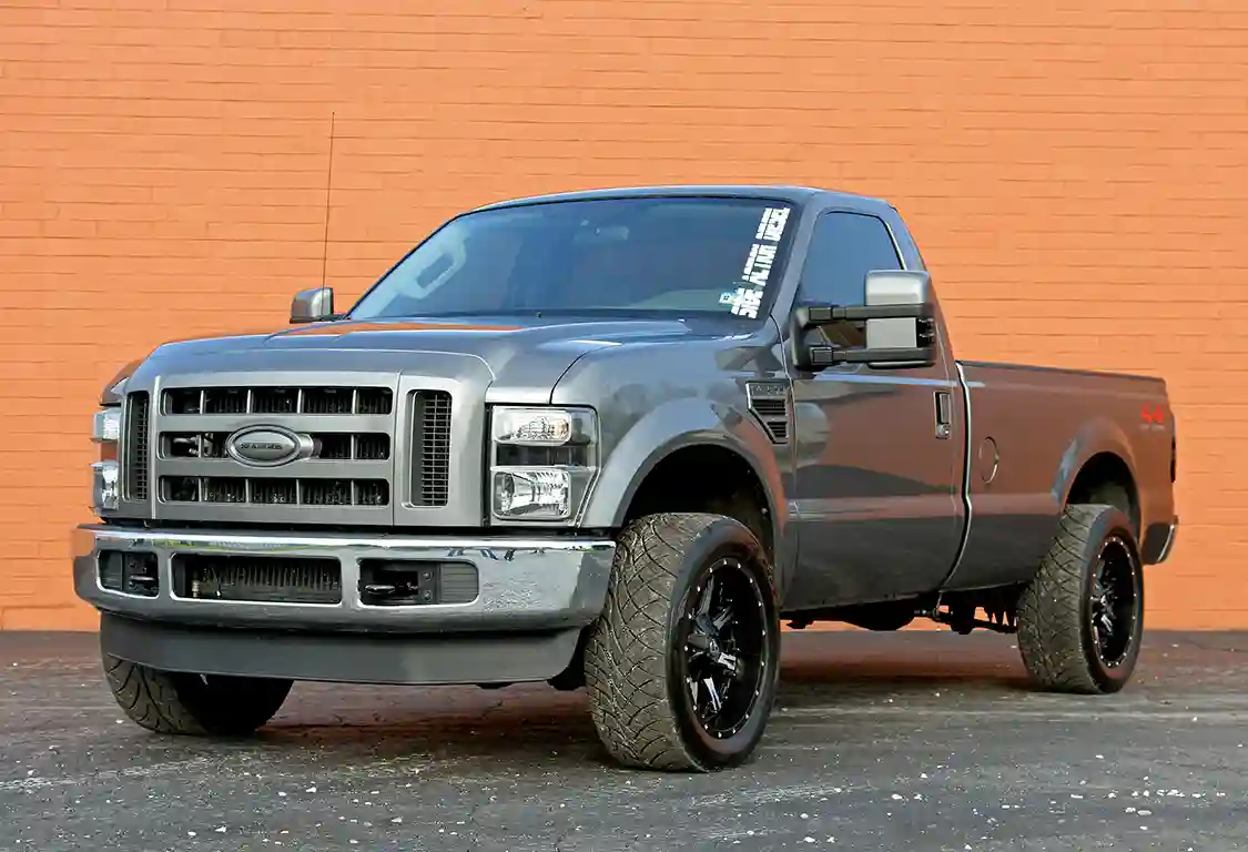 Brenton Lindenberg’s 2009 F-250 may be a little truck but thanks to the triple-turbo system under the hood it puts down big power.