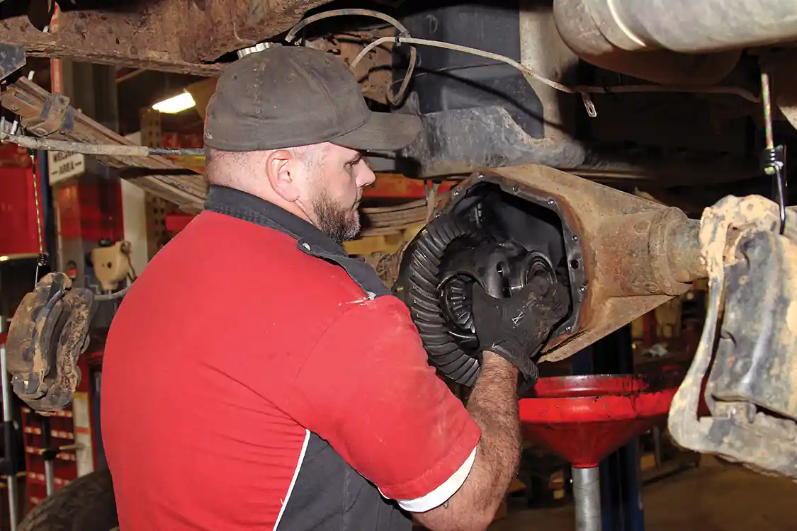 8. Nelson also removed the factory differential and ring gear to make way for the Yukon Grizzly Locker and 4.56 G2 gear.