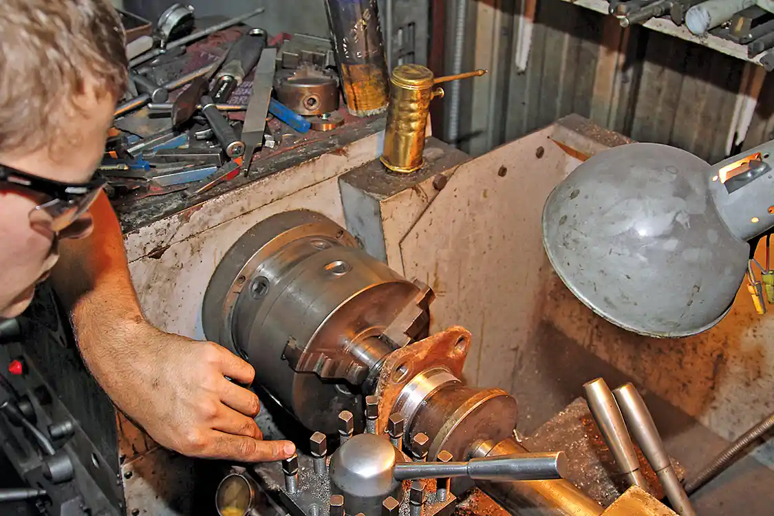 15. Twin City machinist Steven Hensley machined the spindles and new axle tubes to have a 0.003-inch interference fit.