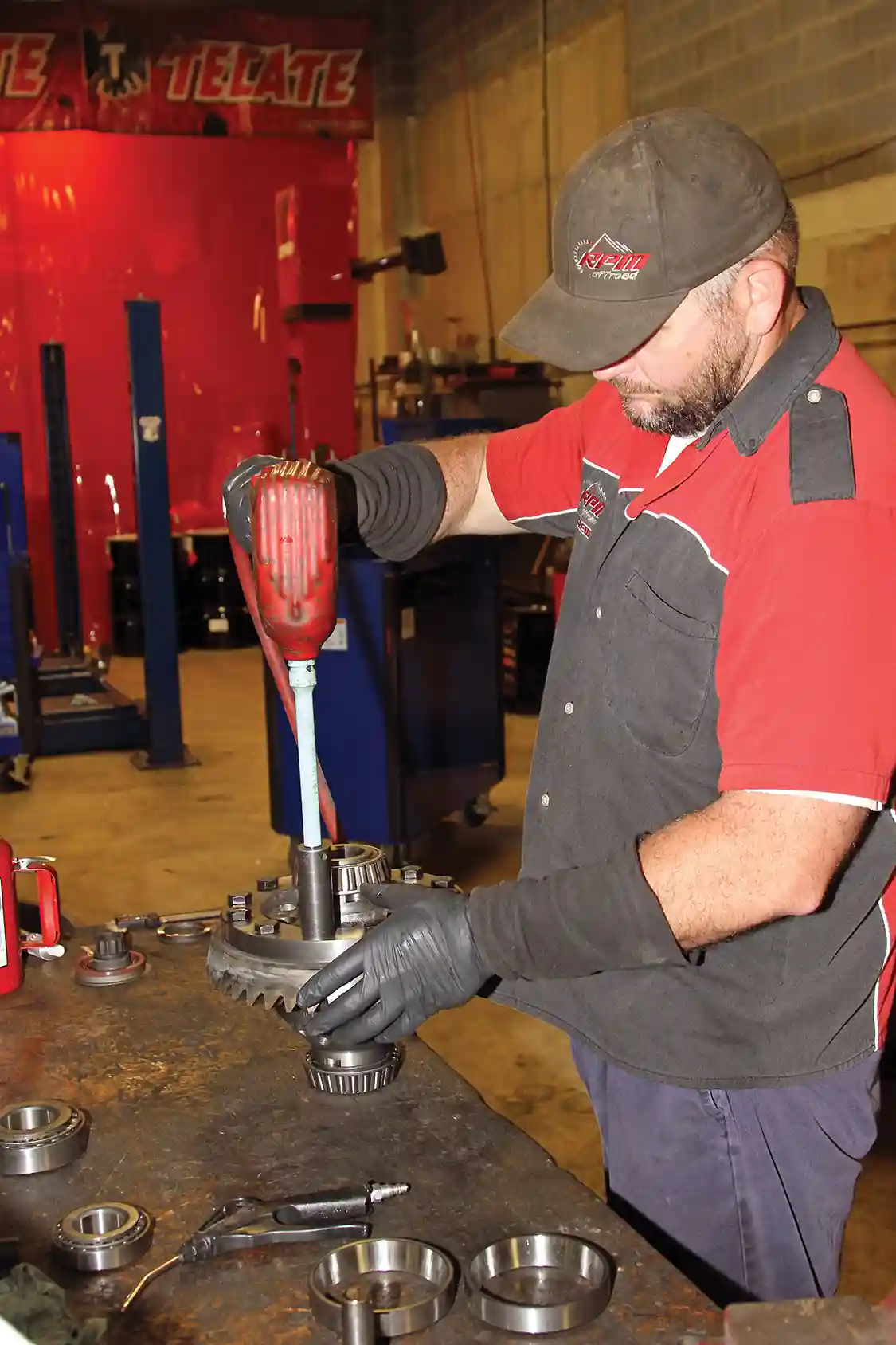 25. Nelson hand started all of the G2 ring gear bolts then cinched them with the impact gun, finally torqueing them to 150 ft=lb with a torque stick on the impact gun. Be sure to use thread locker on the bolts to prevent them from backing out, we used the same WRP Threadlocker that many Baja desert race teams trust for their race trucks and buggies.