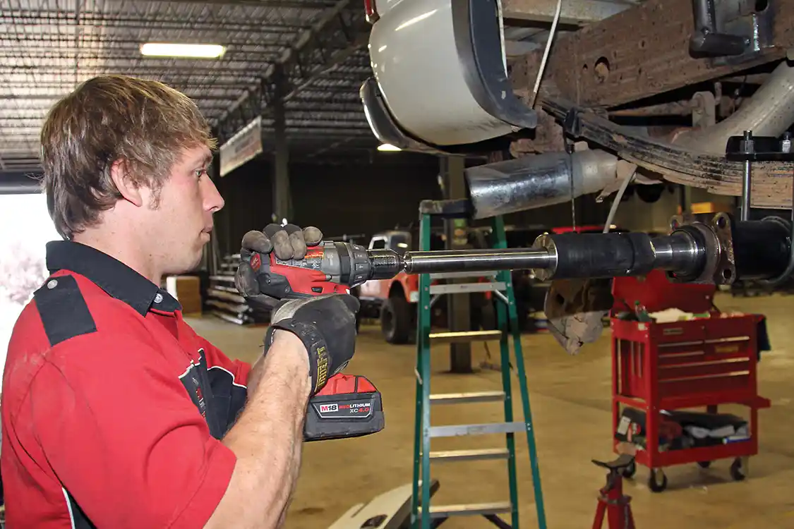 26. While Nelson was installing the new G2 bearings and ring gear Powell used the Yukon spindle bore kit to open up the inside of the spindles enough to accommodate the larger diameter 38-spline axle shafts.