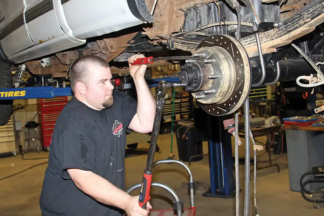 31. Jereme Miltier installed the Branik Motorsport axles in the housing then installed the 40-spline drive plates that connects the axle to the hub and spins the wheels.