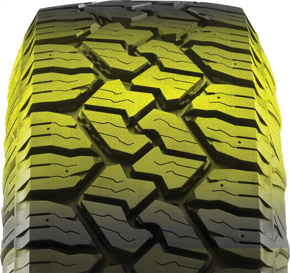 The highlighted tread area seen here promotes the new tread compound on the EXO Grappler AWT. This is said to be a “Special mix of natural rubber, high-strength polymers, and wear resistant materials.” They are said to enhance “cut and chip resistance on unpaved gravel roads, while also allowing for traction in freezing temperatures.” We can say that we didn’t see any issues on the gravel roads we tested on.