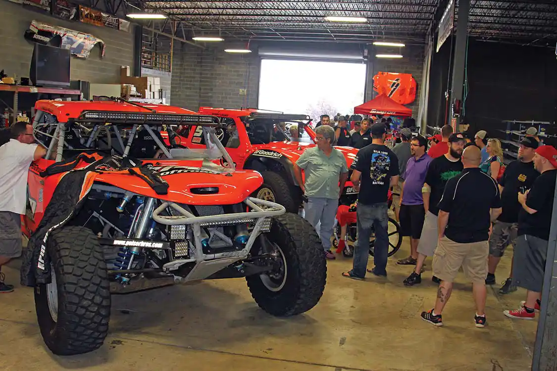 The large shop was used as a demo area with manufacturers’ displays around the perimeter and RPM Offroad race vehicles in the center, allowing attendees a chance to get a close-up look at them. Lunch was also served in the shop and it was packed with people throughout the day.