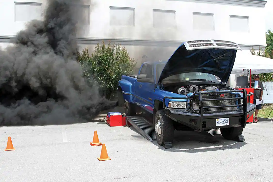 Josh Fox built a triple-turbo setup for his 1999 Dodge that delivered more than 630 horsepower to the rollers while smoking out the parking lot. He told us he just finished the truck and needs to get it dialed in; he seems to have laid a good foundation so far.