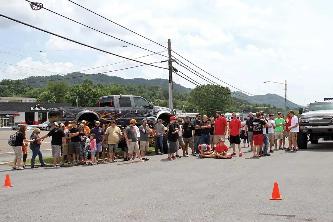 Spectators had plenty of room in the parking lot to hang out while watching the action on the dyno from a safe distance.