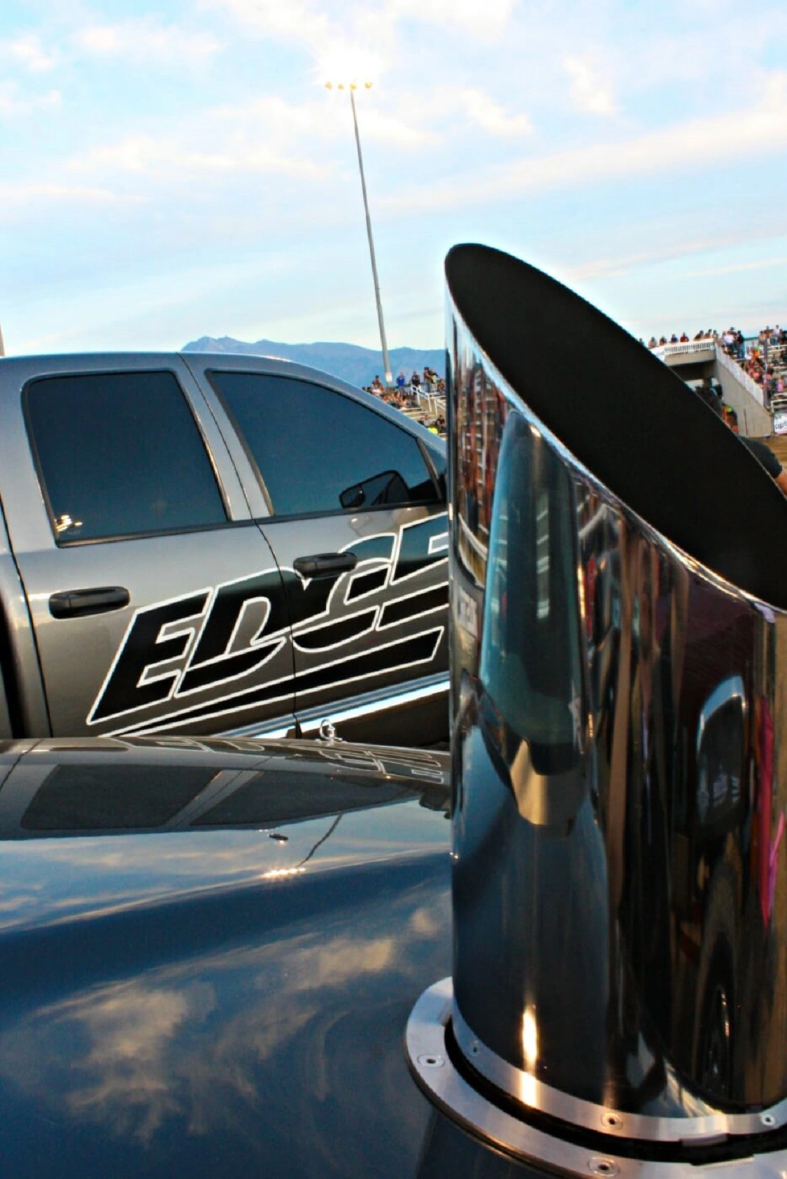 Edge Products, hood stacks and a sled pull track. What else does a diesel junkie need on a Saturday night?