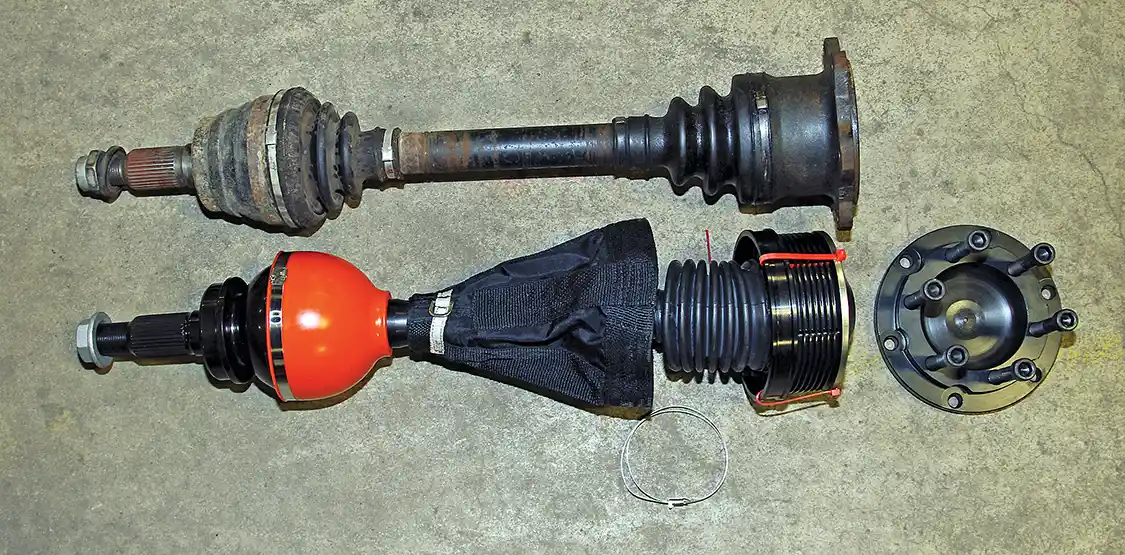 3. Comparing our previous CV axles to the new RCV Ultimate IFS CV axles, you can see that the RCV joints are much beefier than the factory units. More robust boots and seals protect the joints by keeping the grease inside where it belongs.