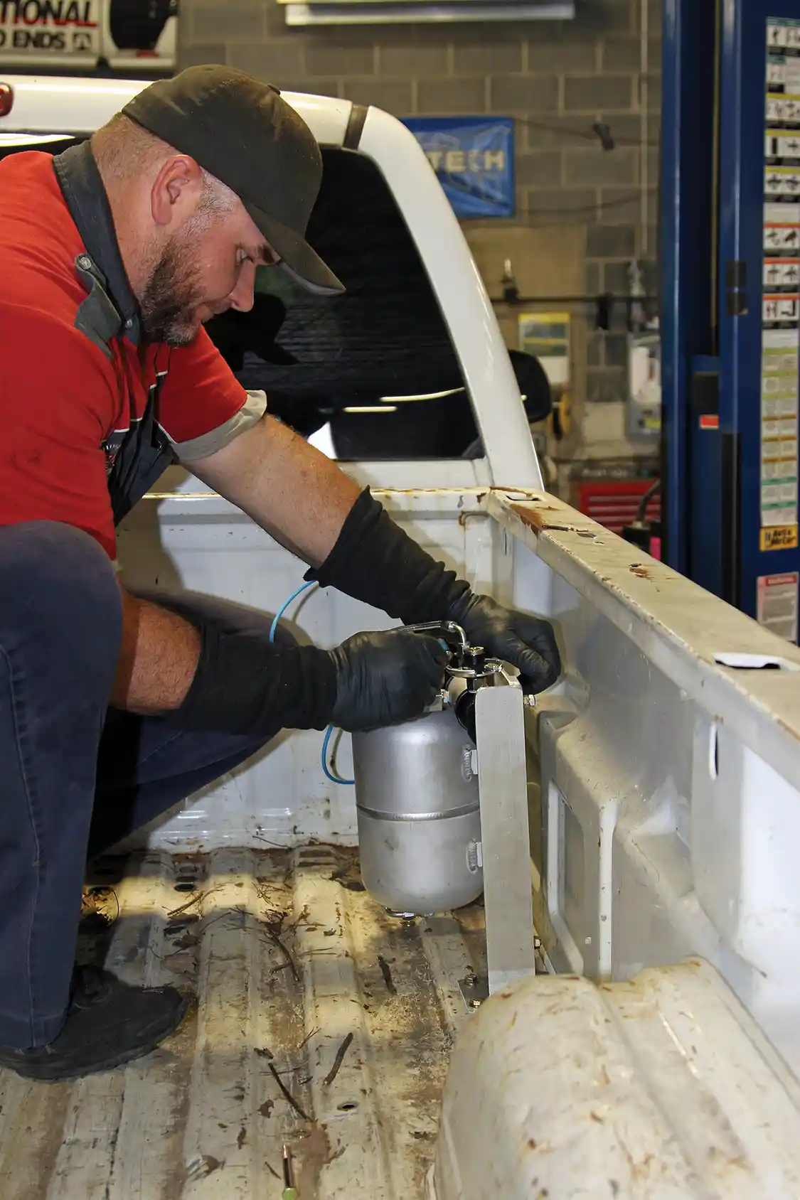 34. Currently the ARB air compressor panel is mounted inside the bed in the passenger-side forward corner to make it accessible without taking up too much space.