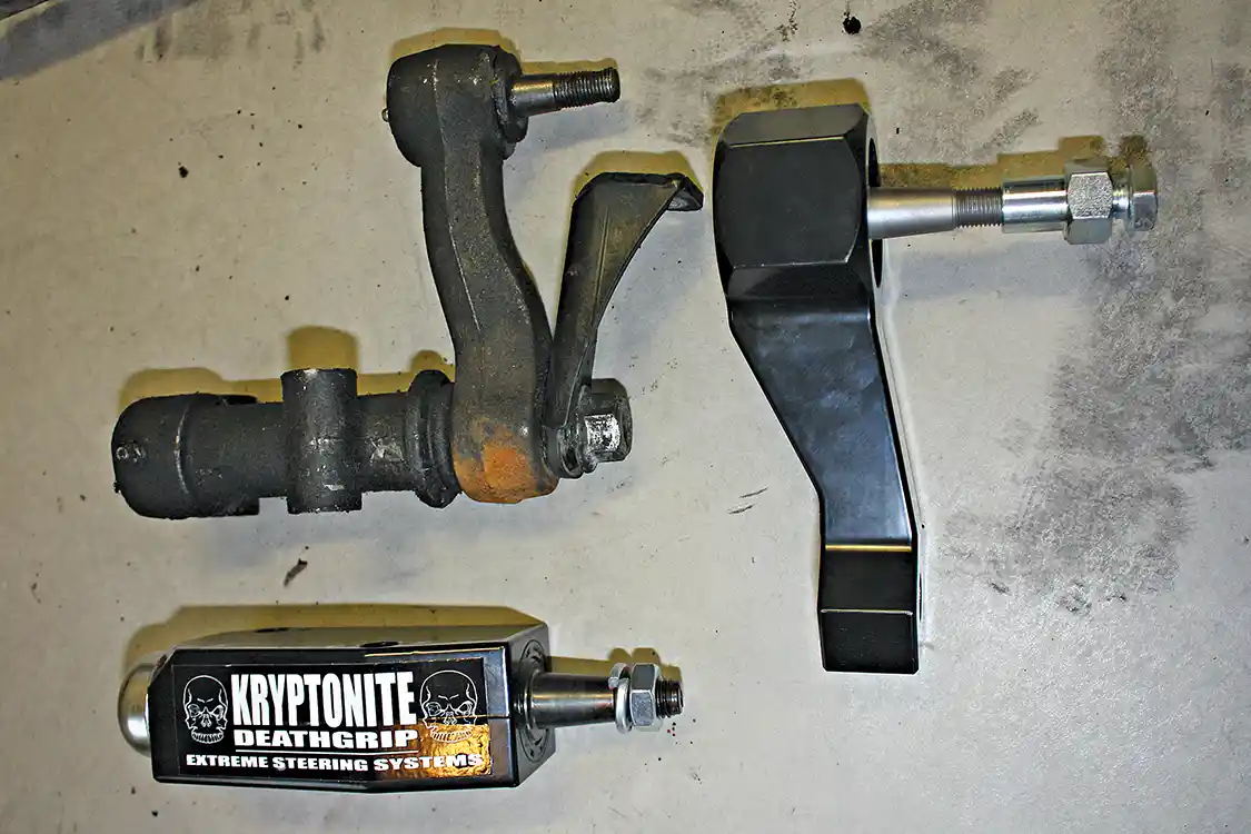 12. The new Death Grip idler arm uses a sealed double roller bearing design for prolonged life and durability. When paired with the support gusset that will be bolted to the original bracket and welded to the truck’s frame, this system should remove any flex or movement from the idler arm assembly and ensure positive steering input.